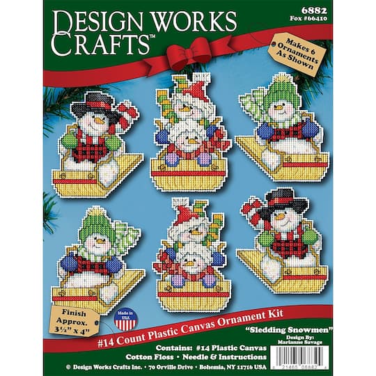 Design Works&#x2122; Sledding Snowman Plastic Canvas Ornament Kit